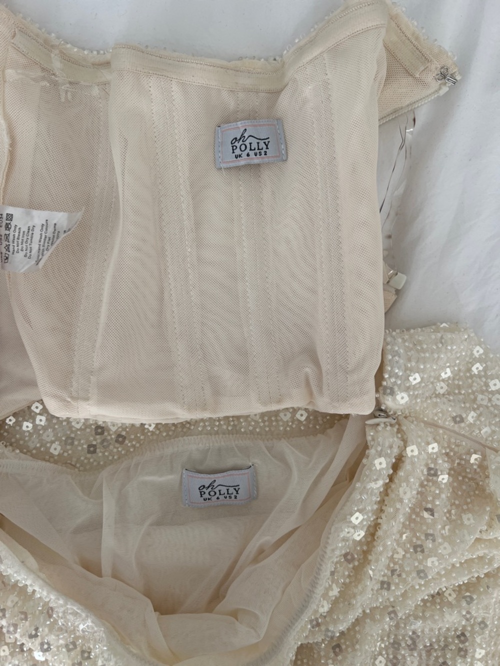 Oh Polly Cream Sequin Corset Top and Mini Skirt Set - Picture 2 of 7